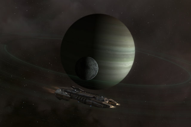 Ringed planet, moon and Retriever